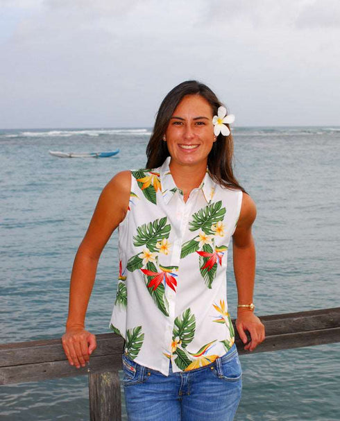 Bird of Paradise Display Women's Fitted Sleeveless Aloha Blouse - Plus Size